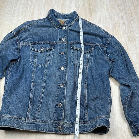 American Eagle Blue Denim Jean Trucker Medium Wash Button Front Jacket Medium - Picture 13 of 16